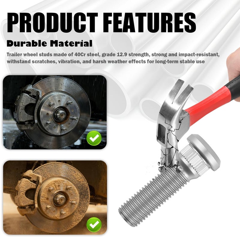 VKQTS 6PCS Trailer Wheel Studs 1/2 20 UNF,Wheel Bolts Load 2000-7000 Lb Compatible with Lippert/Dexter Axle,12.9 Grade Wheels Lug Stud Head 0.73"/Spline Diameter 0.56"/Length 2.11" - Image 3